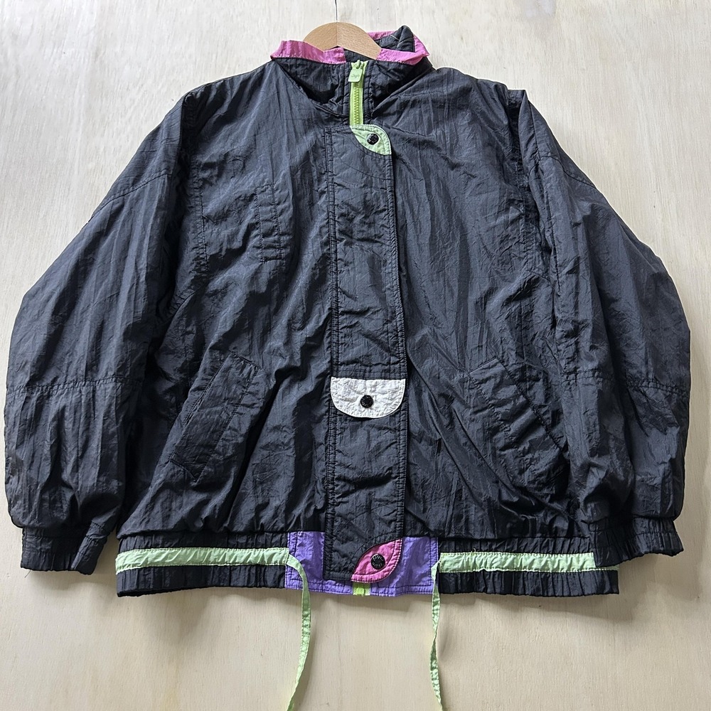 Vintage‎ Sergio Valente Jacket Mens Large Black Nylon Windbreaker Colorblock 80s